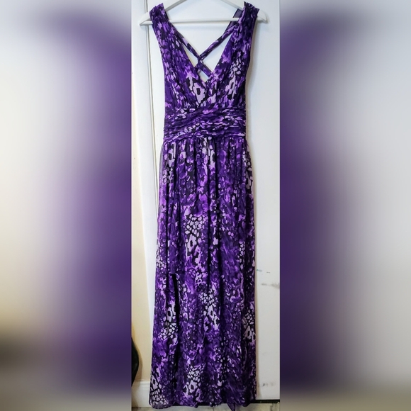 Hailey by Adrianna Papell Purple Criss-Cross Back Chiffon Sheer Maxi Dress SZ 12 - Picture 3 of 16
